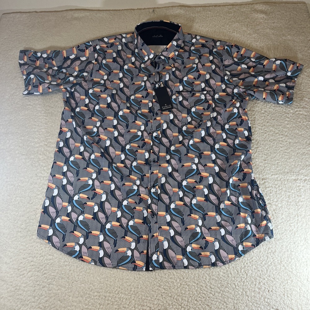 Public Record Men's 3XL Black Toucan Print Button-Up Shirt NWT